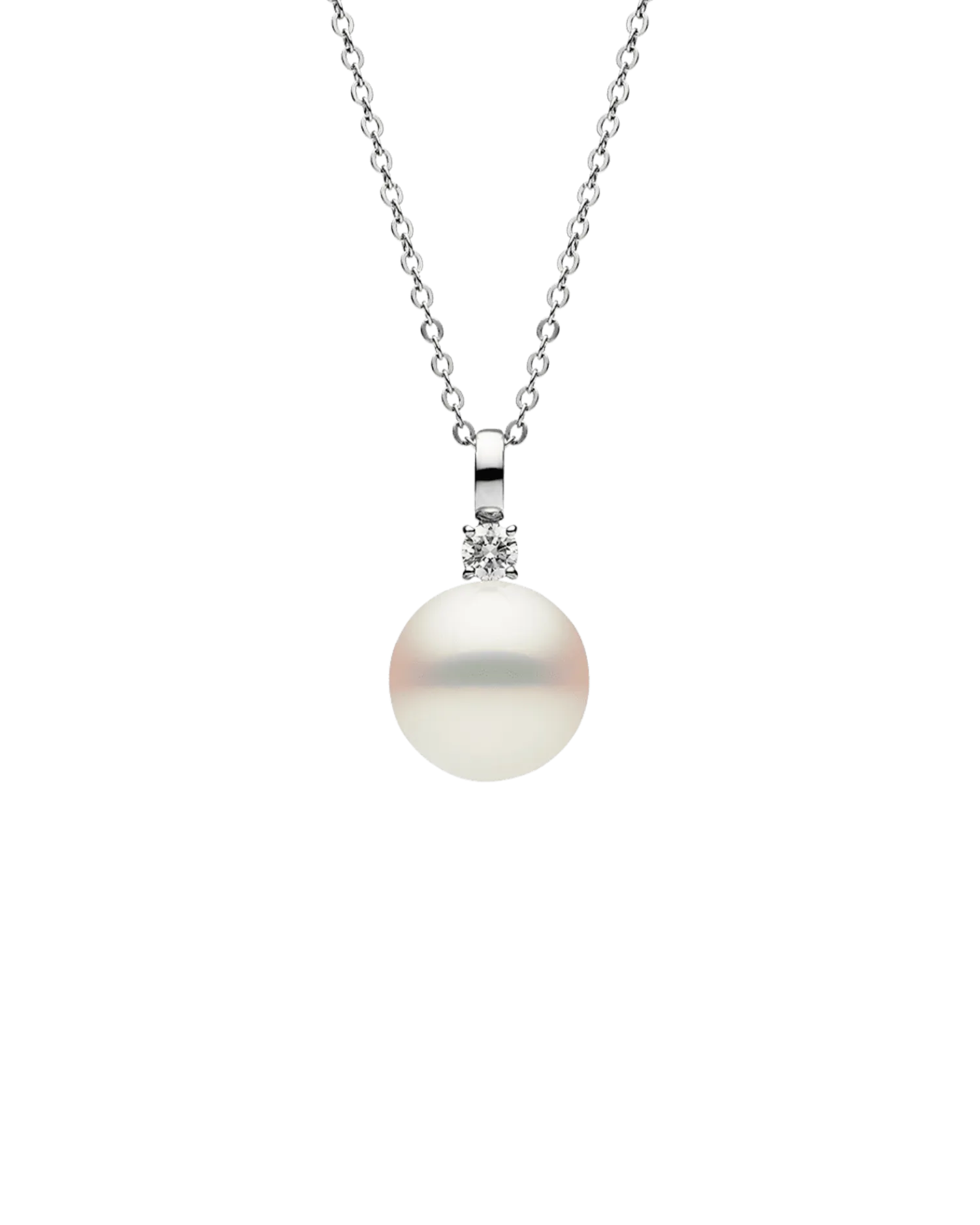 Grace Pearl Pendant | 14mm Round Pearl, Diamond, and White Gold