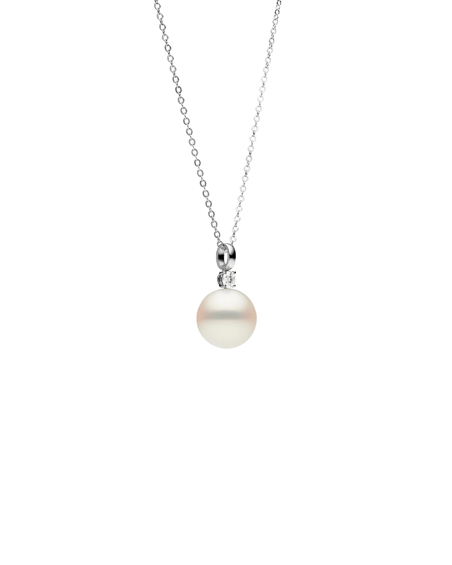Grace Pearl Pendant | 14mm Round Pearl, Diamond, and White Gold