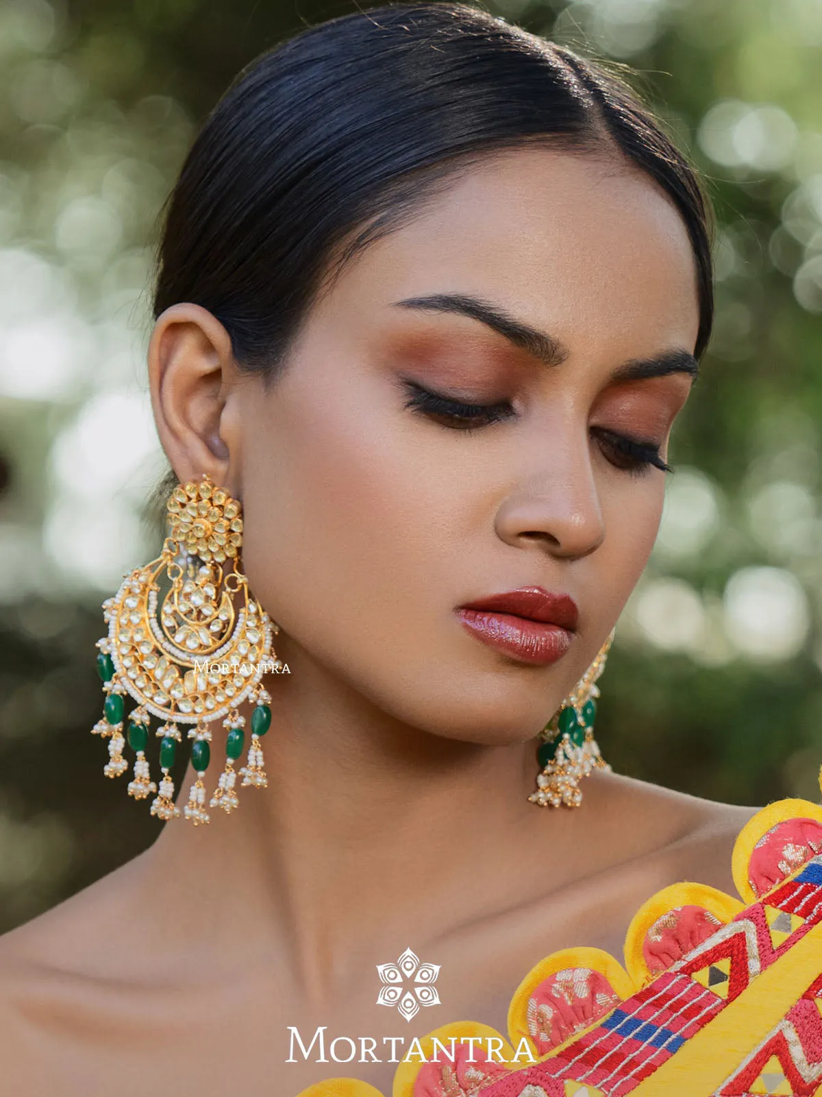 Green Color Gold Plated Jadau Kundan Earrings - ME936YA