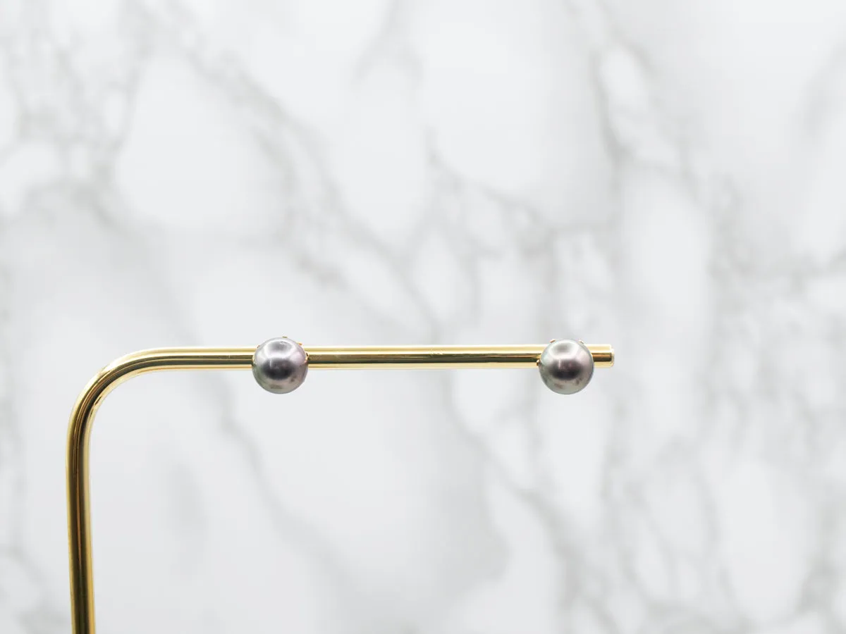 Indigo Grey Pearl Stud Earrings
