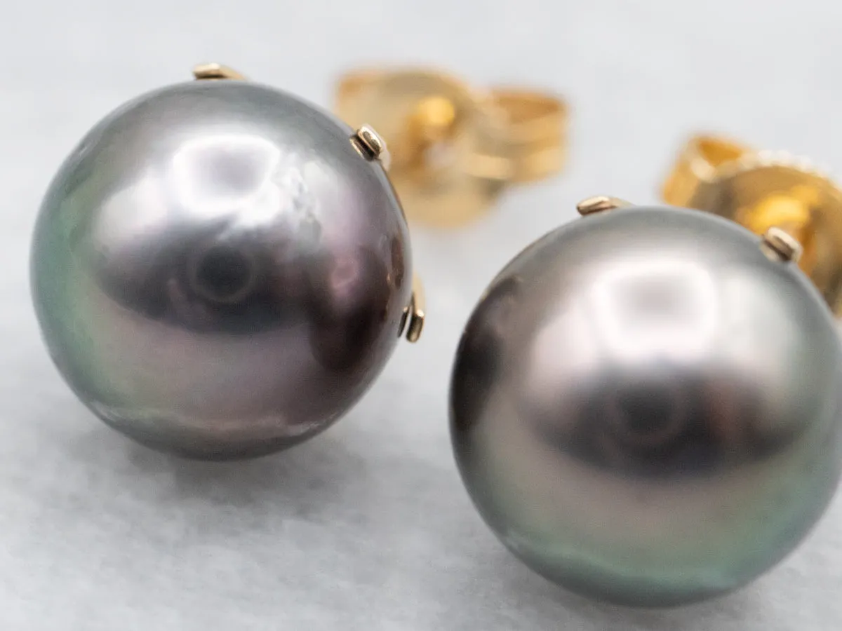Indigo Grey Pearl Stud Earrings