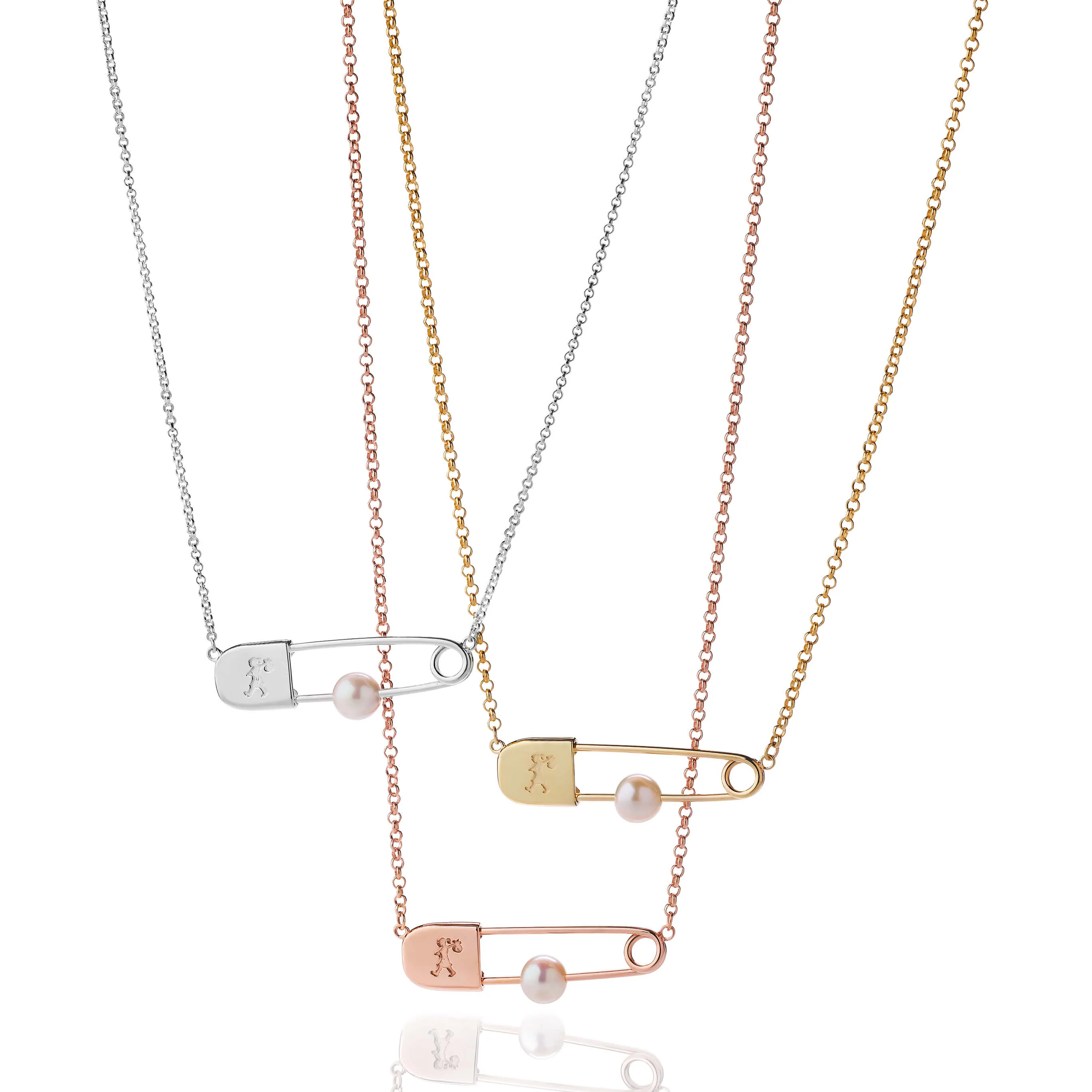 Karen Walker Runaway Safety Pin Necklace - 9ct Yellow Gold & Pearl