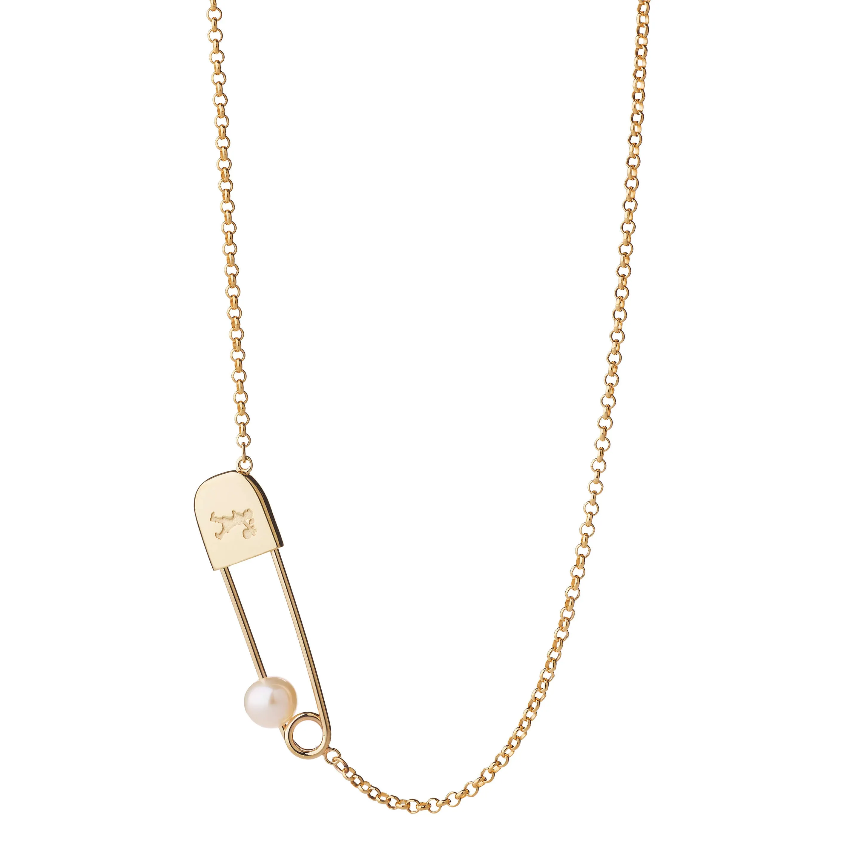 Karen Walker Runaway Safety Pin Necklace - 9ct Yellow Gold & Pearl