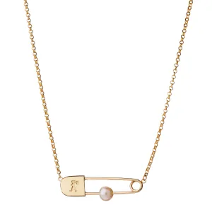 Karen Walker Runaway Safety Pin Necklace - 9ct Yellow Gold & Pearl