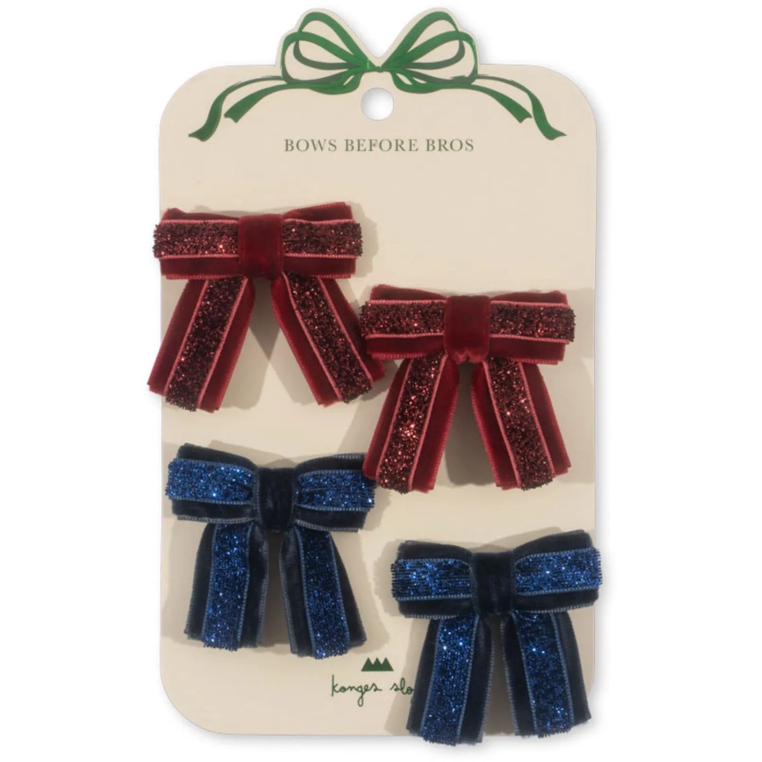 Konges Sl?jd Red/Navy 4 Pack Velvet Bow Hair Clips
