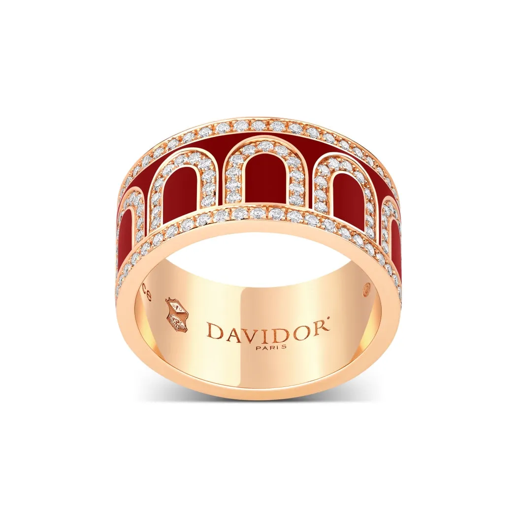 L'Arc de DAVIDOR Ring GM, 18k Rose Gold with DAVIDOR Bordeaux Lacquered Ceramic and Palais Diamonds