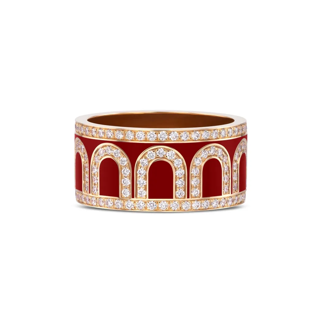 L'Arc de DAVIDOR Ring GM, 18k Rose Gold with DAVIDOR Bordeaux Lacquered Ceramic and Palais Diamonds
