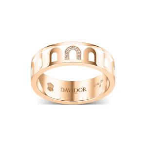 LArc de DAVIDOR Ring MM, 18k Rose Gold with Neige Lacquered Ceramic and Porta Simple Diamonds
