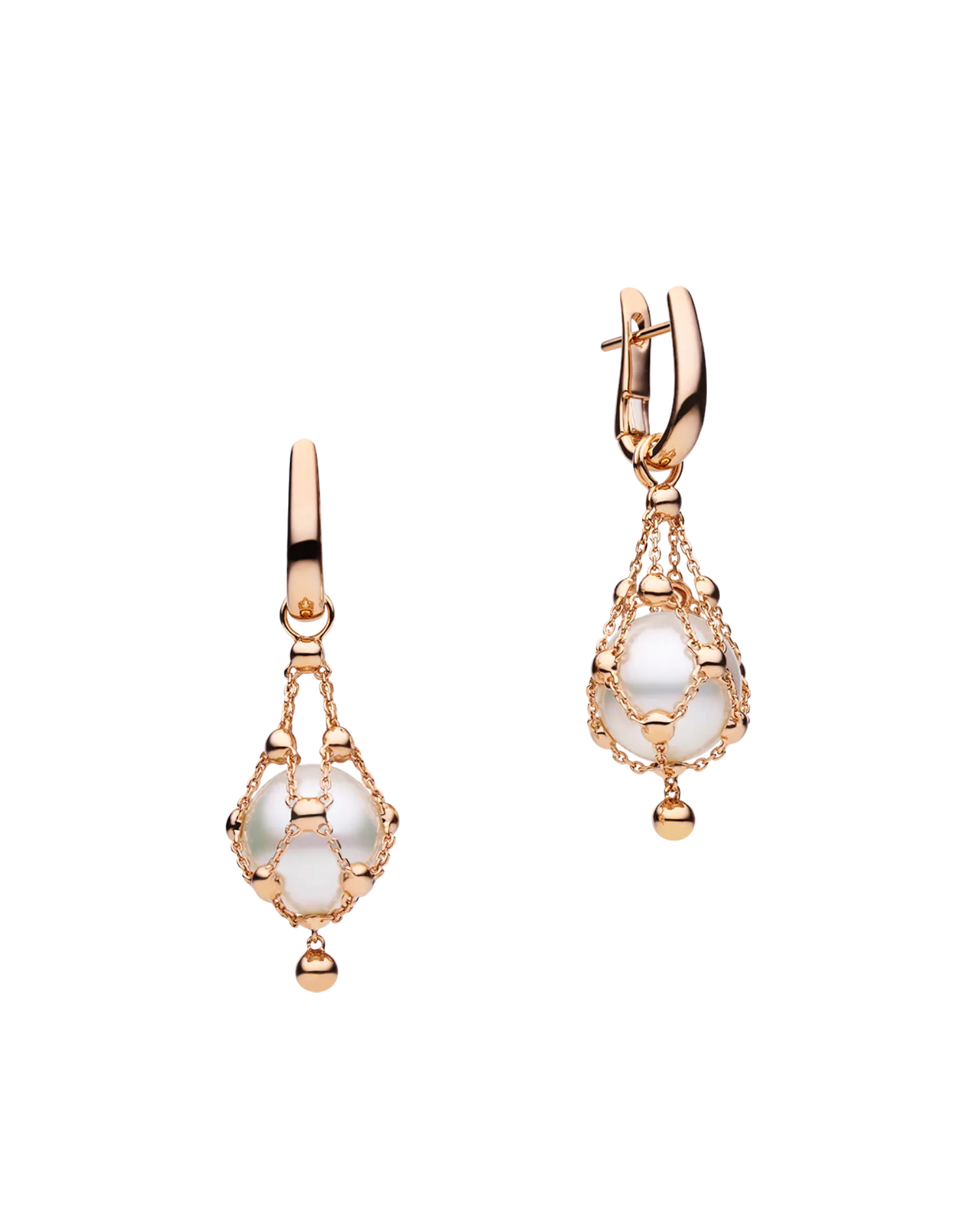 Lavalier Pearl Earrings | 12mm Button Pearls and Rose Gold