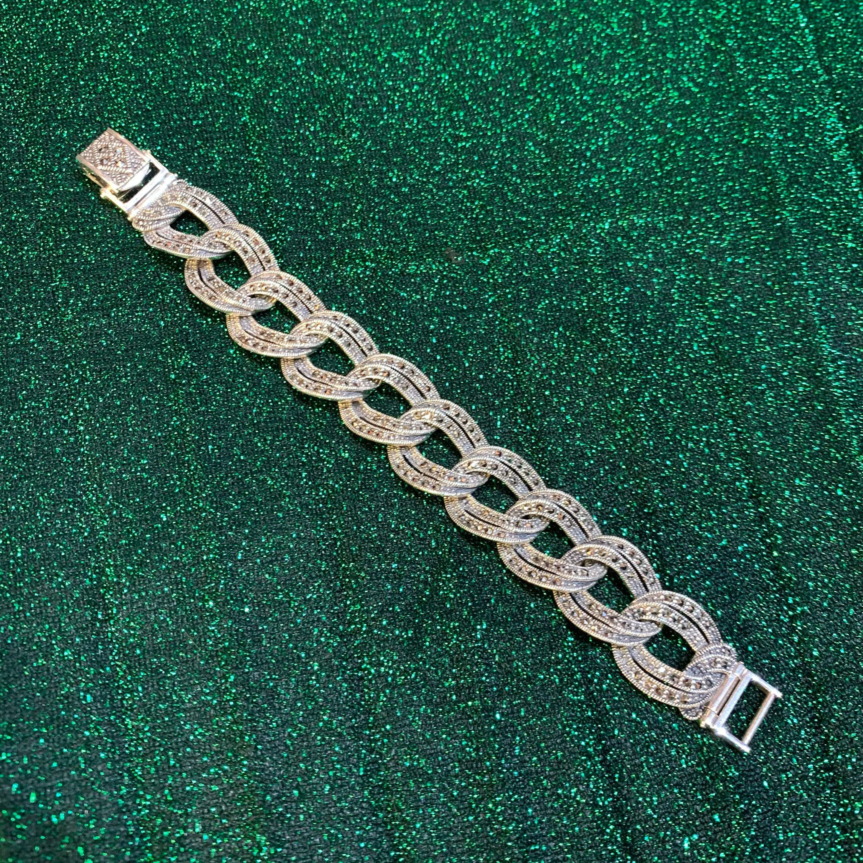 Marcasite Silver Thick Chain Bracelet