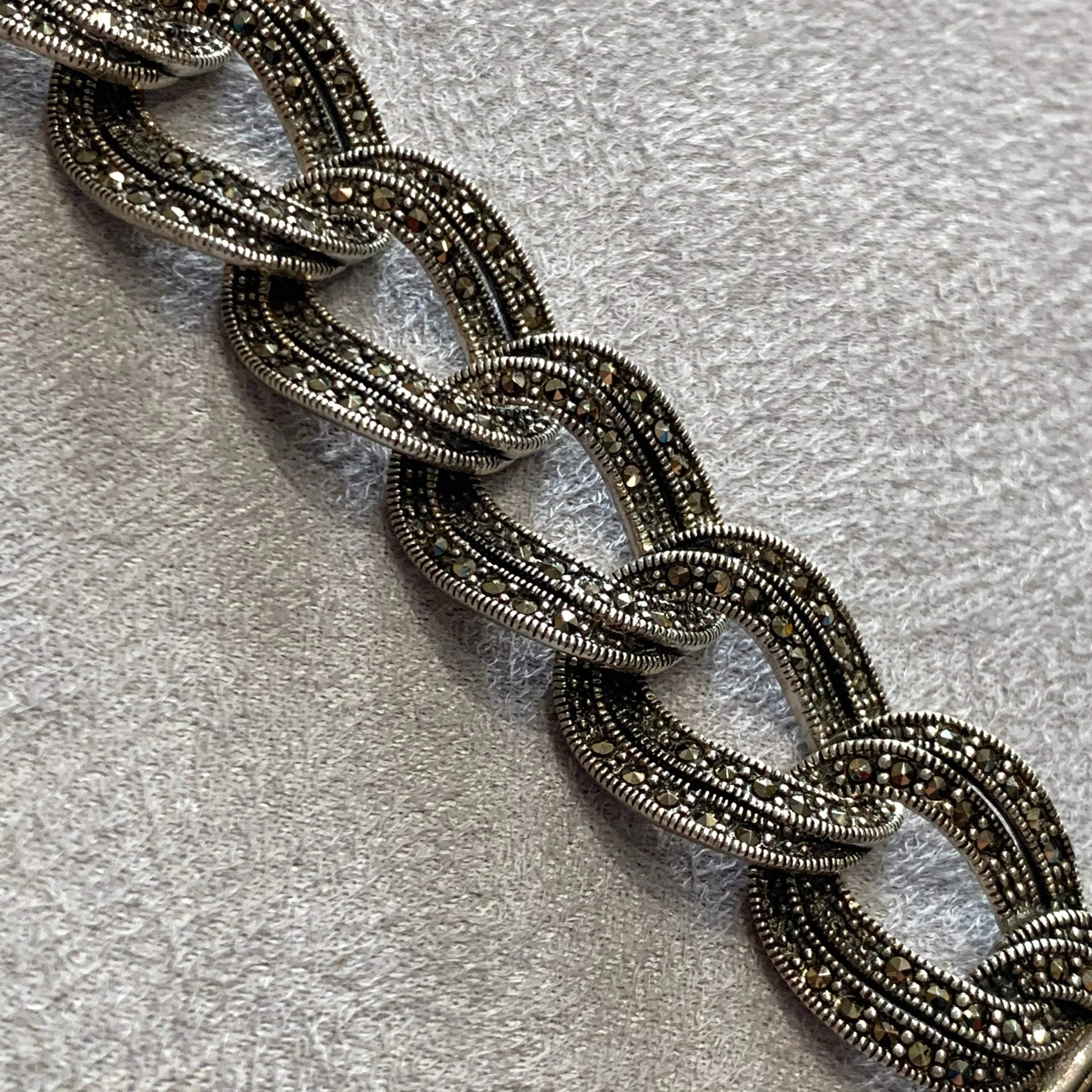 Marcasite Silver Thick Chain Bracelet