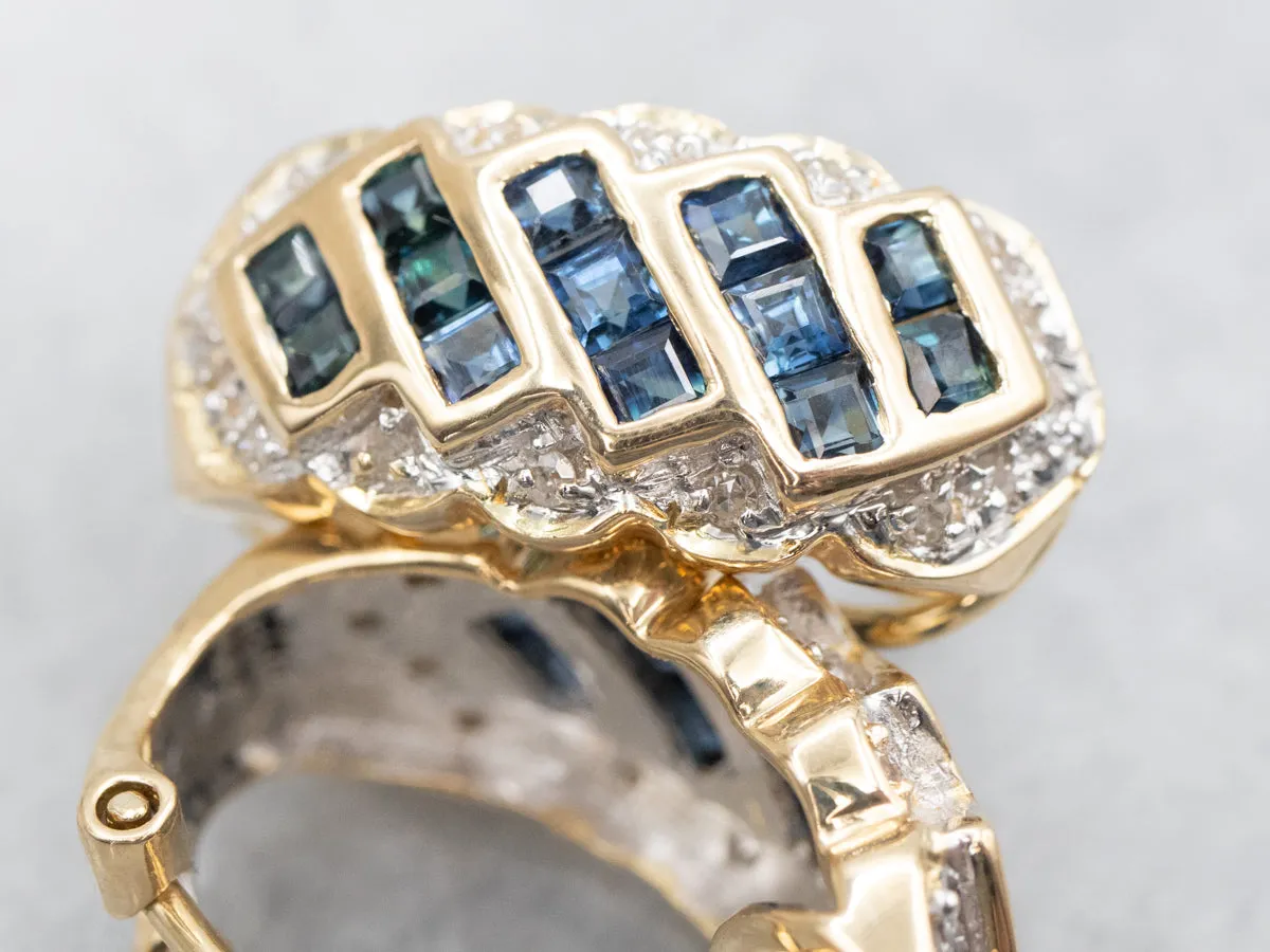 Modern Gold Sapphire and Diamond Drop Earrings