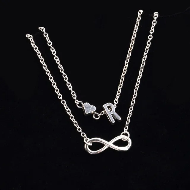 New Fashion silver multi-layer heart 26 letters 8 words pendant Bracelets for women jewelry foot chain anklets accessories gift