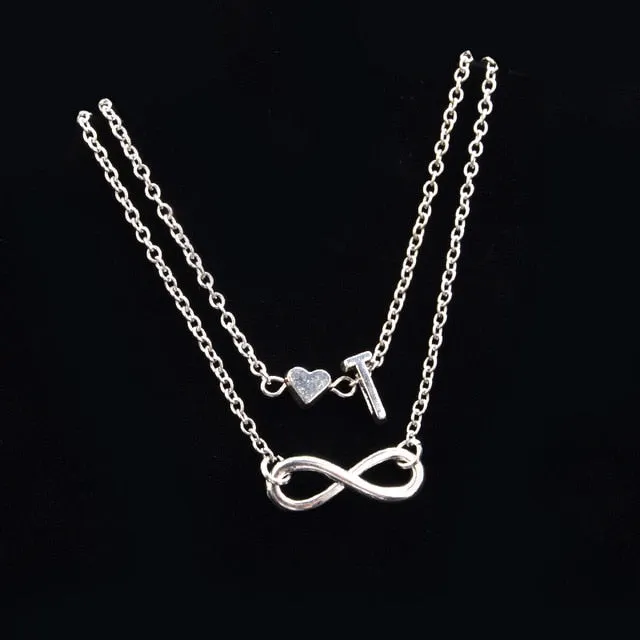 New Fashion silver multi-layer heart 26 letters 8 words pendant Bracelets for women jewelry foot chain anklets accessories gift
