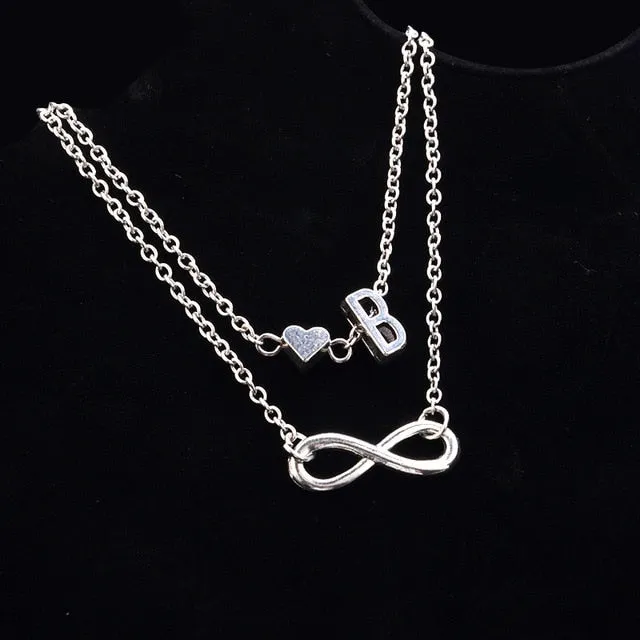 New Fashion silver multi-layer heart 26 letters 8 words pendant Bracelets for women jewelry foot chain anklets accessories gift