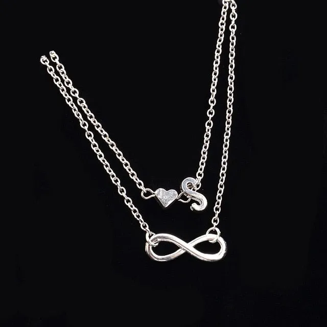 New Fashion silver multi-layer heart 26 letters 8 words pendant Bracelets for women jewelry foot chain anklets accessories gift