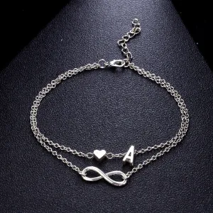 New Fashion silver multi-layer heart 26 letters 8 words pendant Bracelets for women jewelry foot chain anklets accessories gift