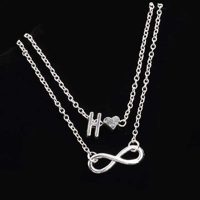 New Fashion silver multi-layer heart 26 letters 8 words pendant Bracelets for women jewelry foot chain anklets accessories gift