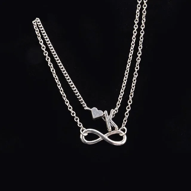 New Fashion silver multi-layer heart 26 letters 8 words pendant Bracelets for women jewelry foot chain anklets accessories gift