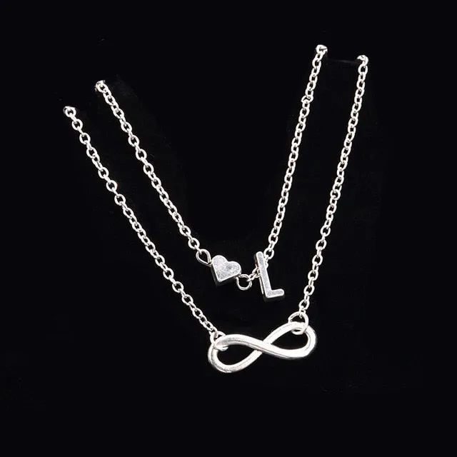 New Fashion silver multi-layer heart 26 letters 8 words pendant Bracelets for women jewelry foot chain anklets accessories gift