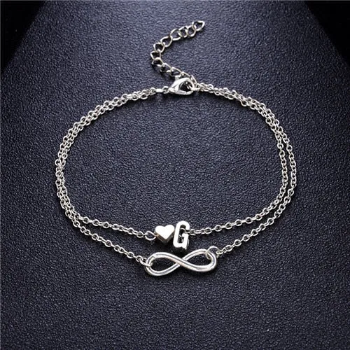 New Fashion silver multi-layer heart 26 letters 8 words pendant Bracelets for women jewelry foot chain anklets accessories gift