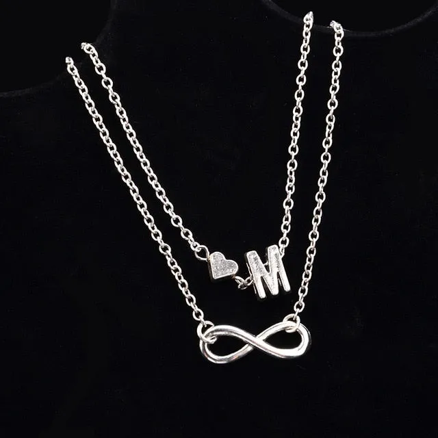 New Fashion silver multi-layer heart 26 letters 8 words pendant Bracelets for women jewelry foot chain anklets accessories gift
