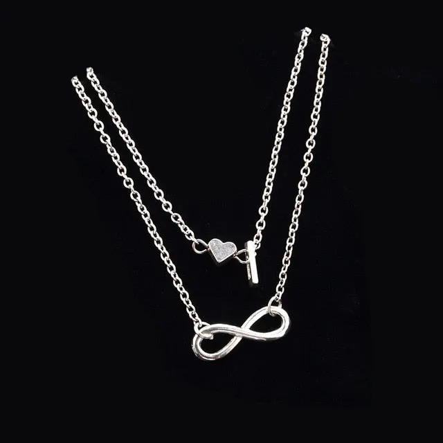 New Fashion silver multi-layer heart 26 letters 8 words pendant Bracelets for women jewelry foot chain anklets accessories gift