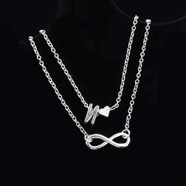 New Fashion silver multi-layer heart 26 letters 8 words pendant Bracelets for women jewelry foot chain anklets accessories gift
