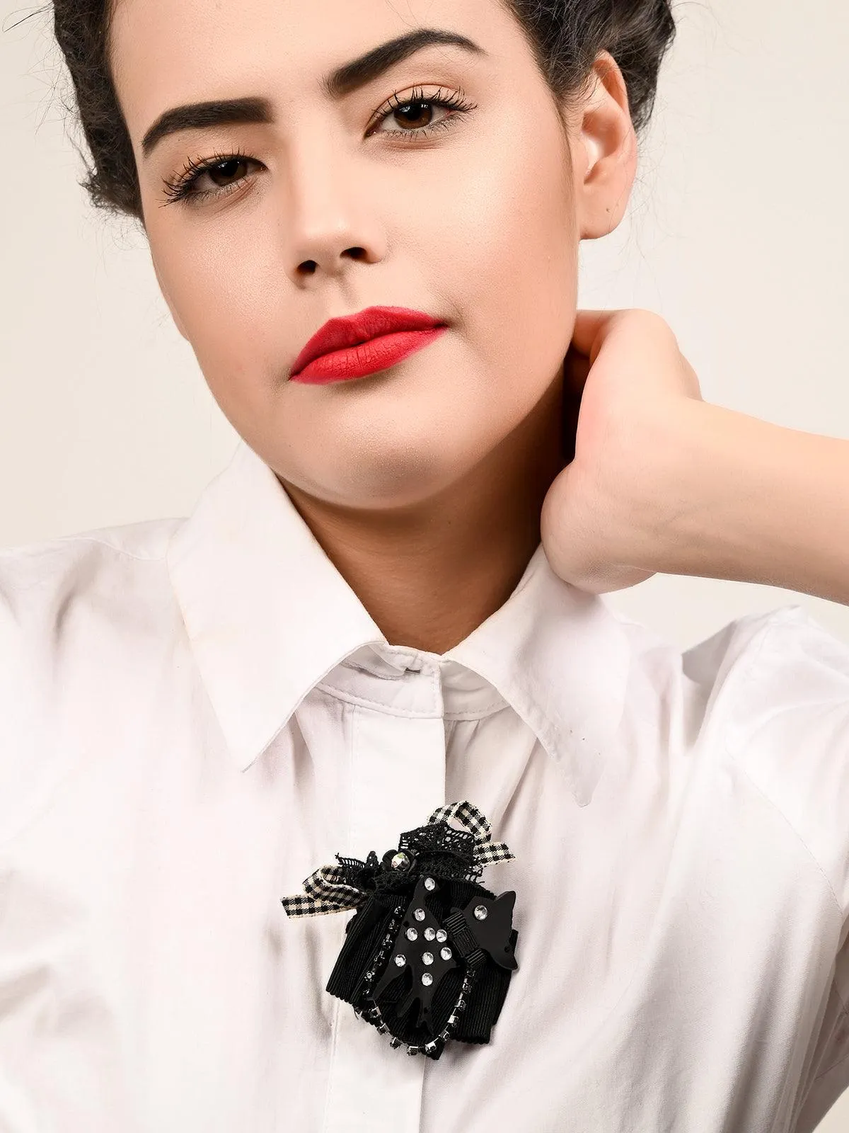 Odette Women Black Ribbon Brooch