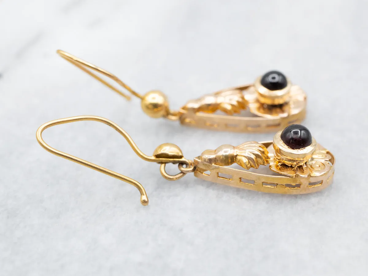 Ornate Garnet Cabochon Drop Earrings