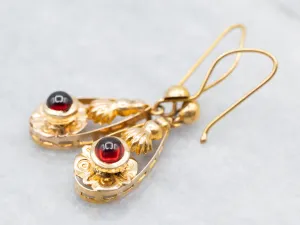 Ornate Garnet Cabochon Drop Earrings