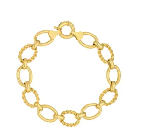 Polished And Textured Oval Link Bracelet