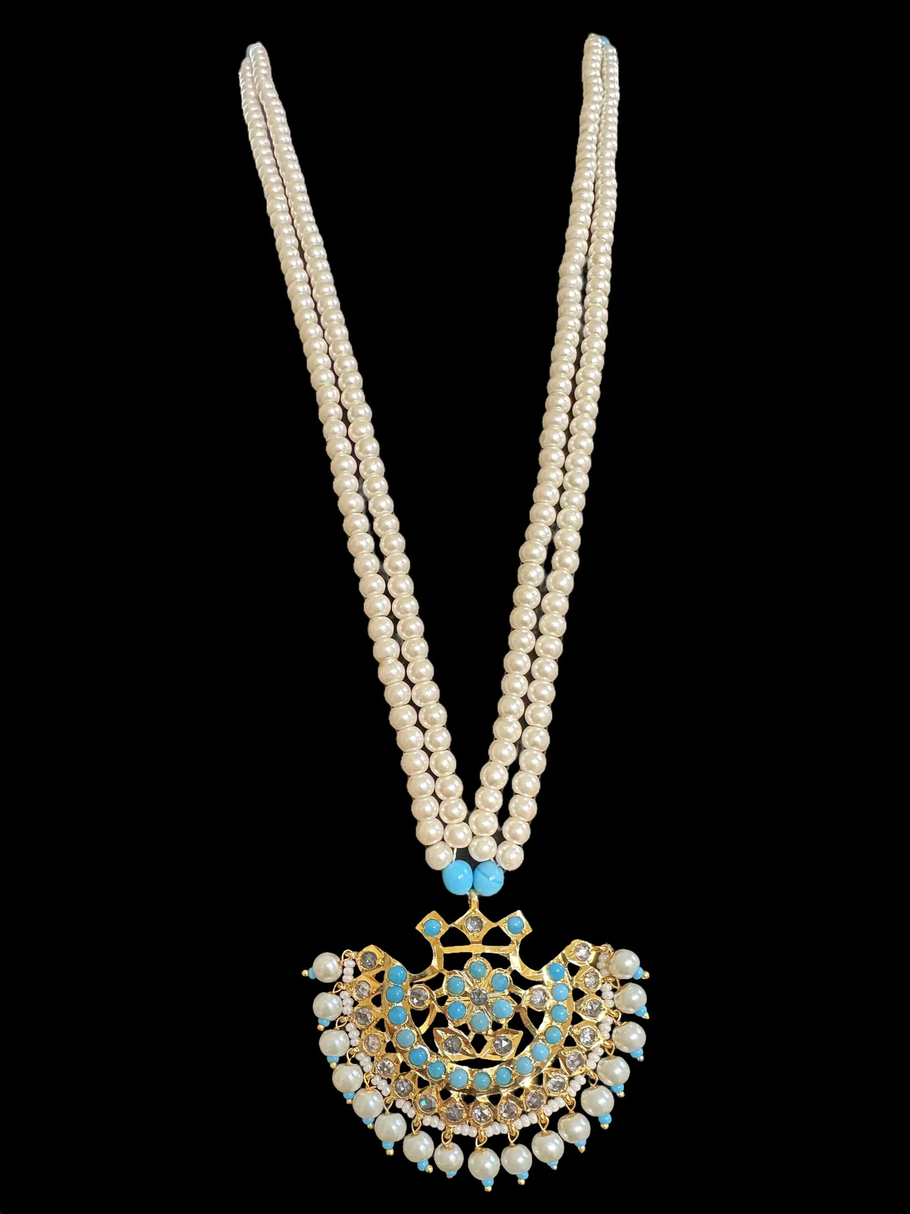 PS400 Turquoise / feroza hyderabadi pendant set with pearls ( READY TO SHIP  )