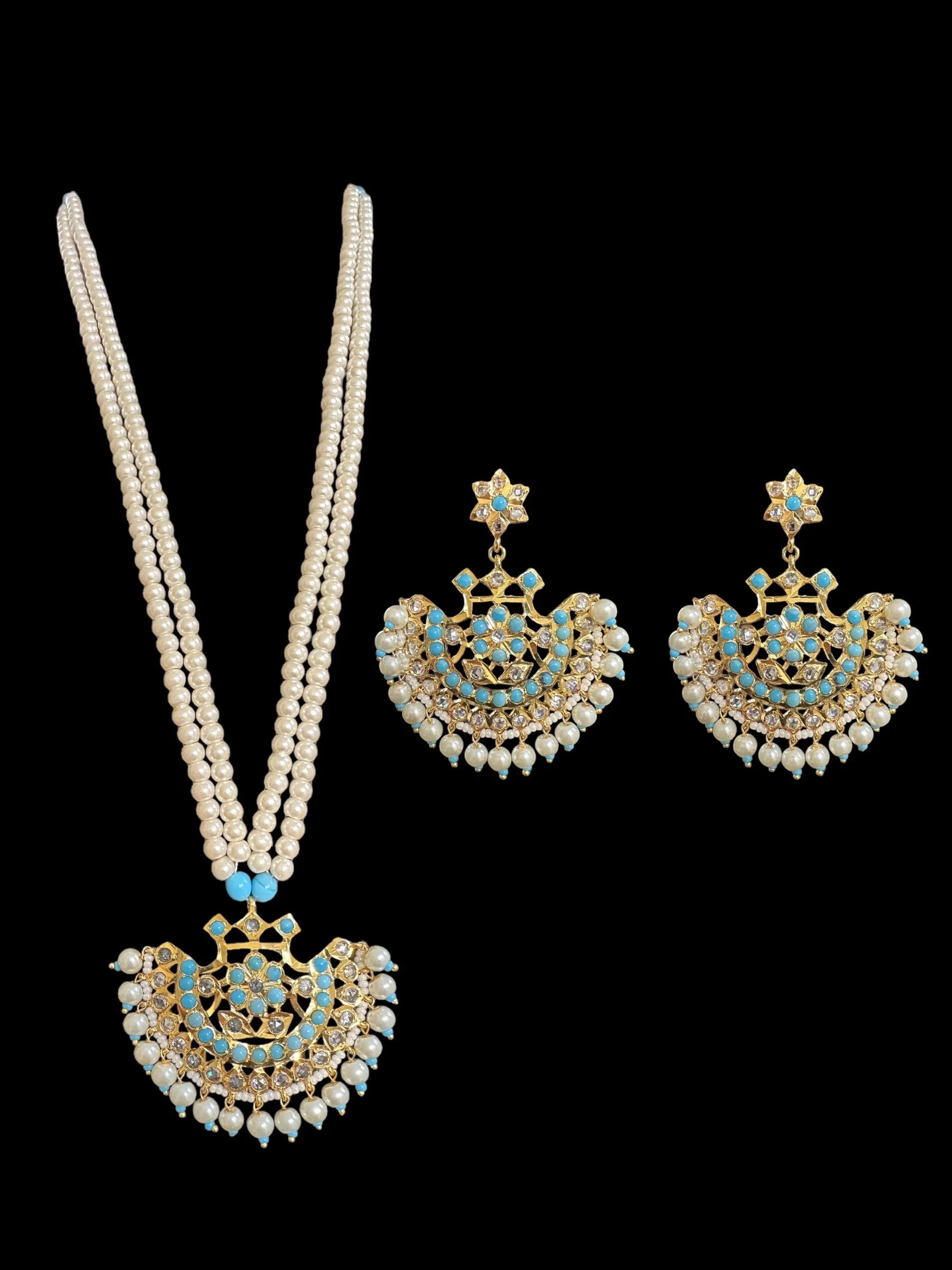 PS400 Turquoise / feroza hyderabadi pendant set with pearls ( READY TO SHIP  )