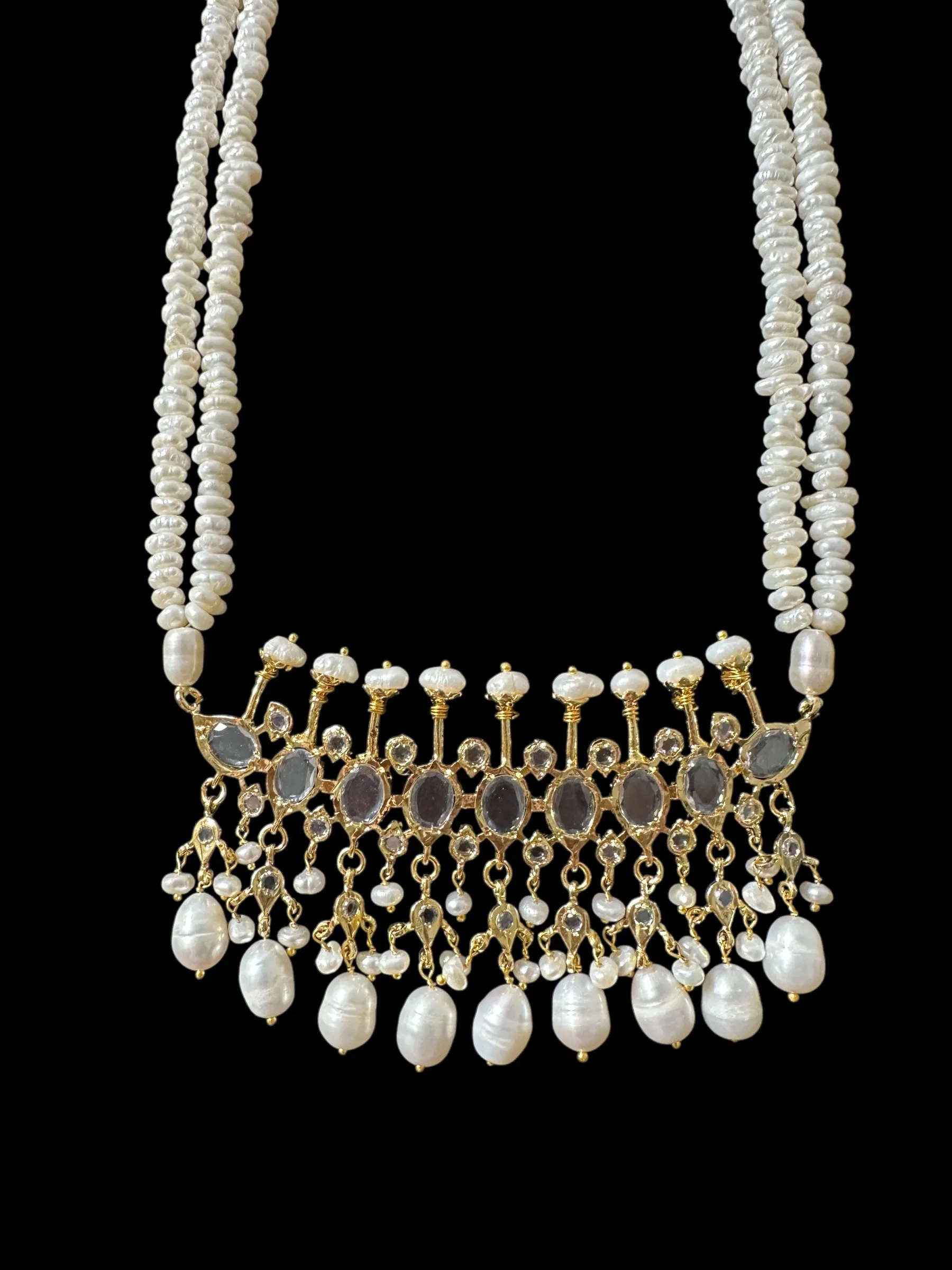 PS553 Hyderabadi / Nizami tirmani in fresh water pearls with chandbali( READY TO SHIP )