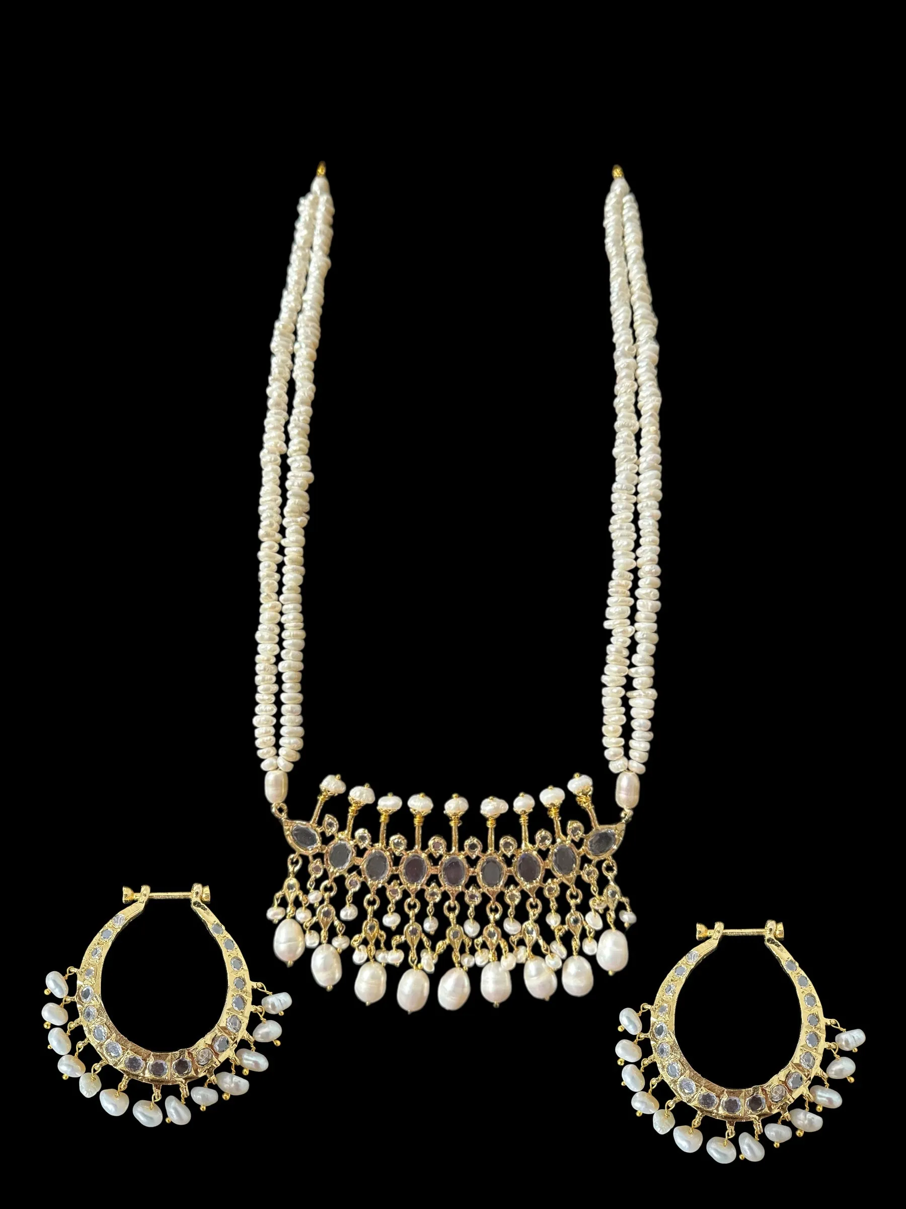 PS553 Hyderabadi / Nizami tirmani in fresh water pearls with chandbali( READY TO SHIP )