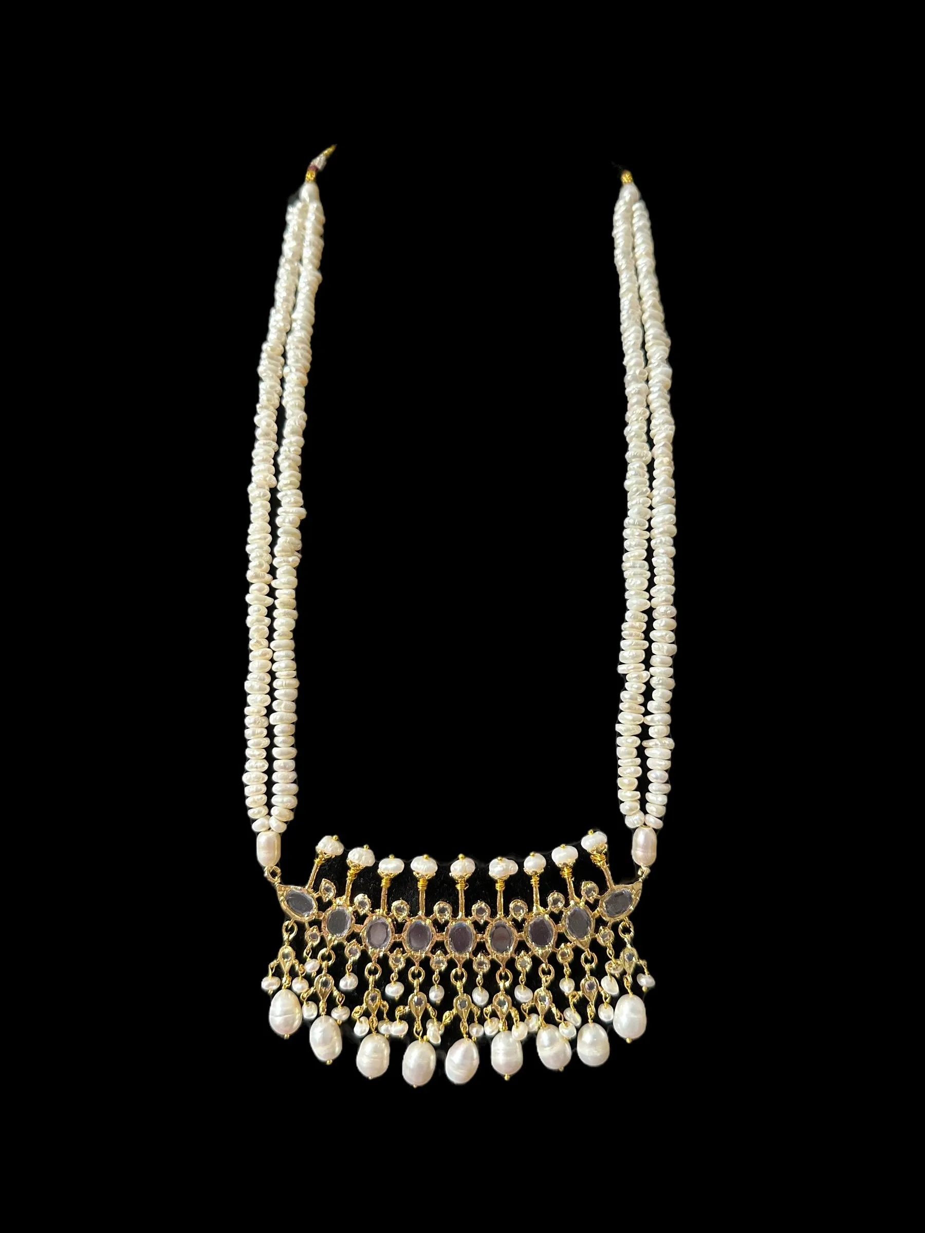 PS553 Hyderabadi / Nizami tirmani in fresh water pearls with chandbali( READY TO SHIP )