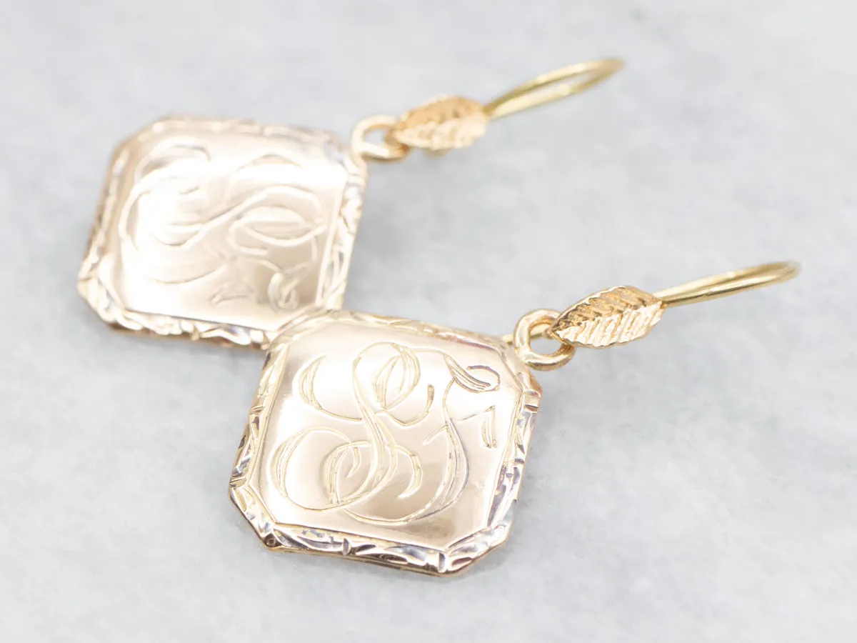 "SF" Engraved Cufflink Conversion Drop Earrings