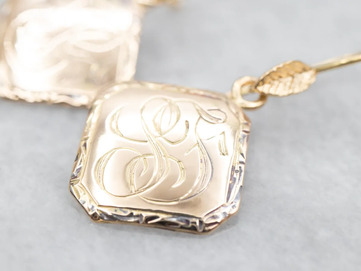 "SF" Engraved Cufflink Conversion Drop Earrings