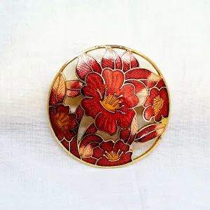Red Enamel Floral Brooch