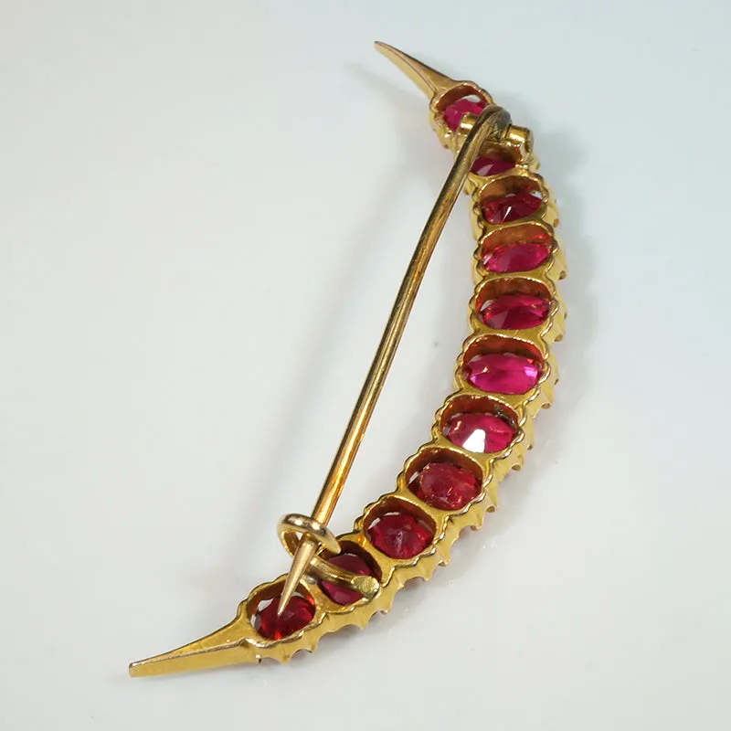 Red Moon Spinel & 15ct Gold Crescent Brooch