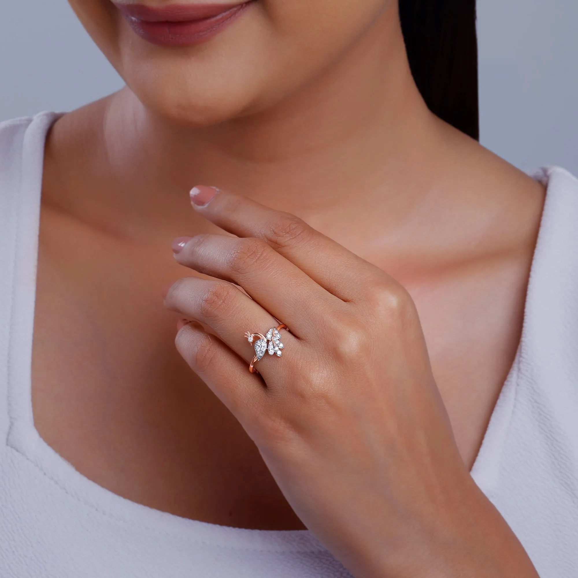 Rose Gold Peacock Diamond Ring