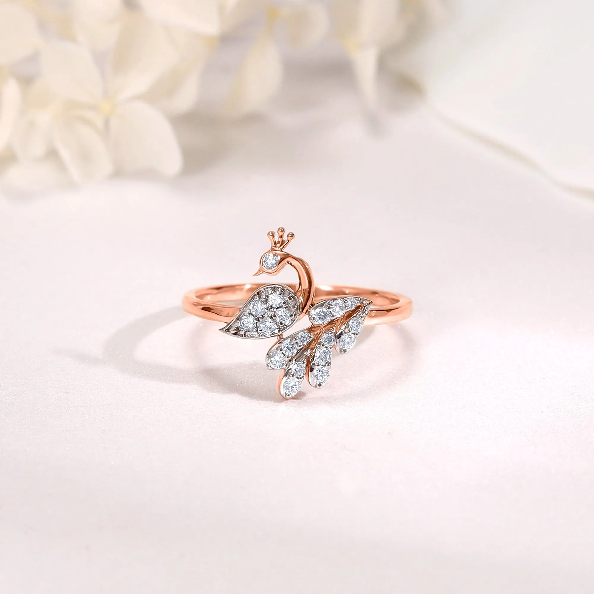 Rose Gold Peacock Diamond Ring