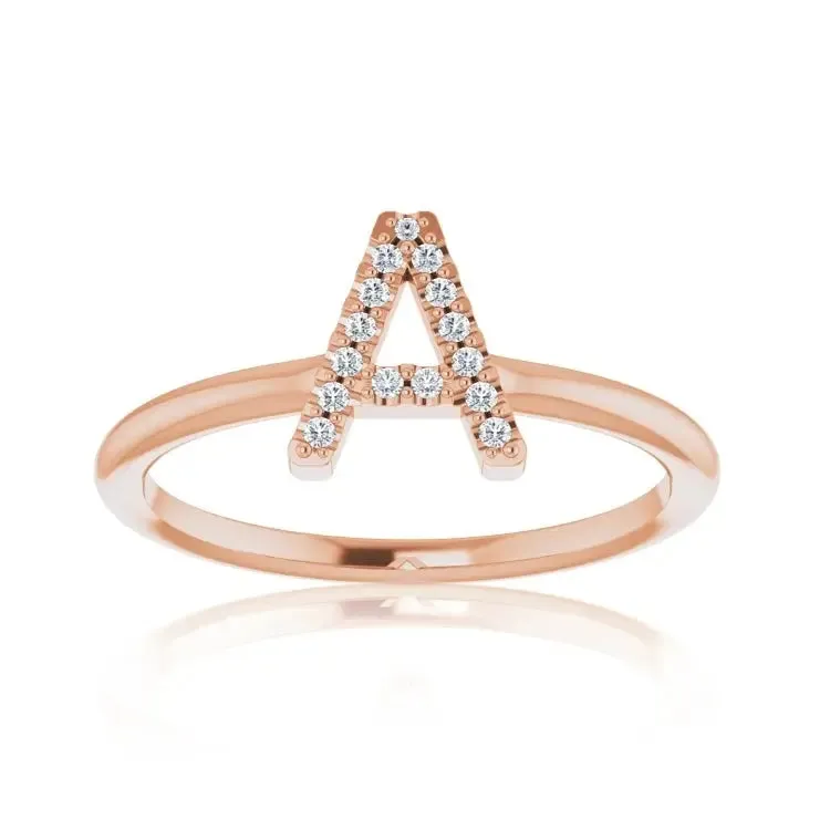 Rose, White, or Yellow Gold   Diamond Initial Ring