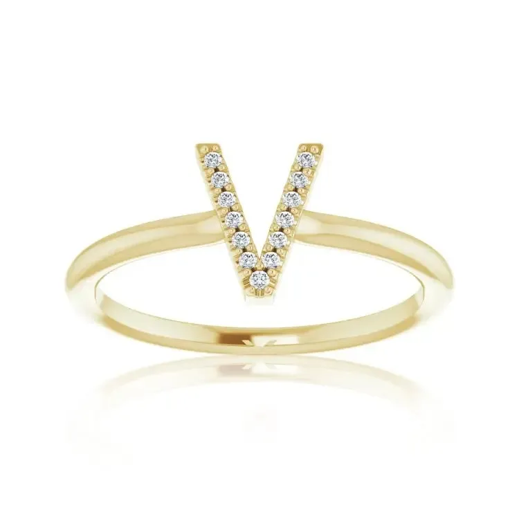 Rose, White, or Yellow Gold   Diamond Initial Ring