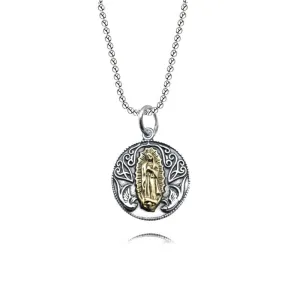S925 Virgin Mary Silver Coin Reversible Pattern Virgencita Necklace