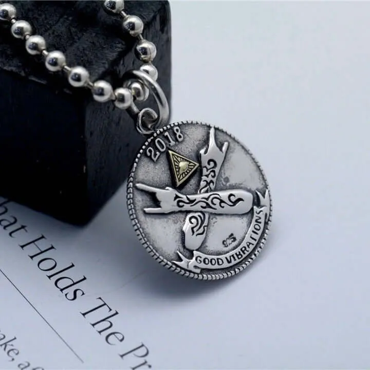 S925 Virgin Mary Silver Coin Reversible Pattern Virgencita Necklace