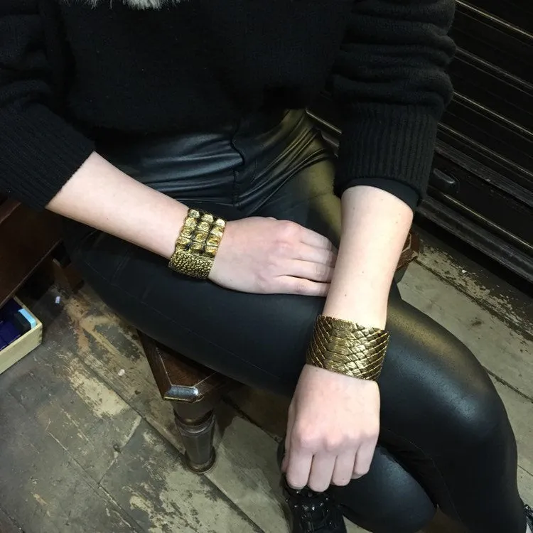 Saint Laurent Cuff Bracelet in crocodile skin effect Gold Plated