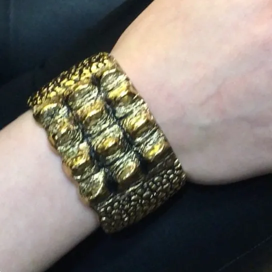 Saint Laurent Cuff Bracelet in crocodile skin effect Gold Plated