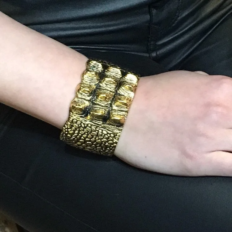 Saint Laurent Cuff Bracelet in crocodile skin effect Gold Plated